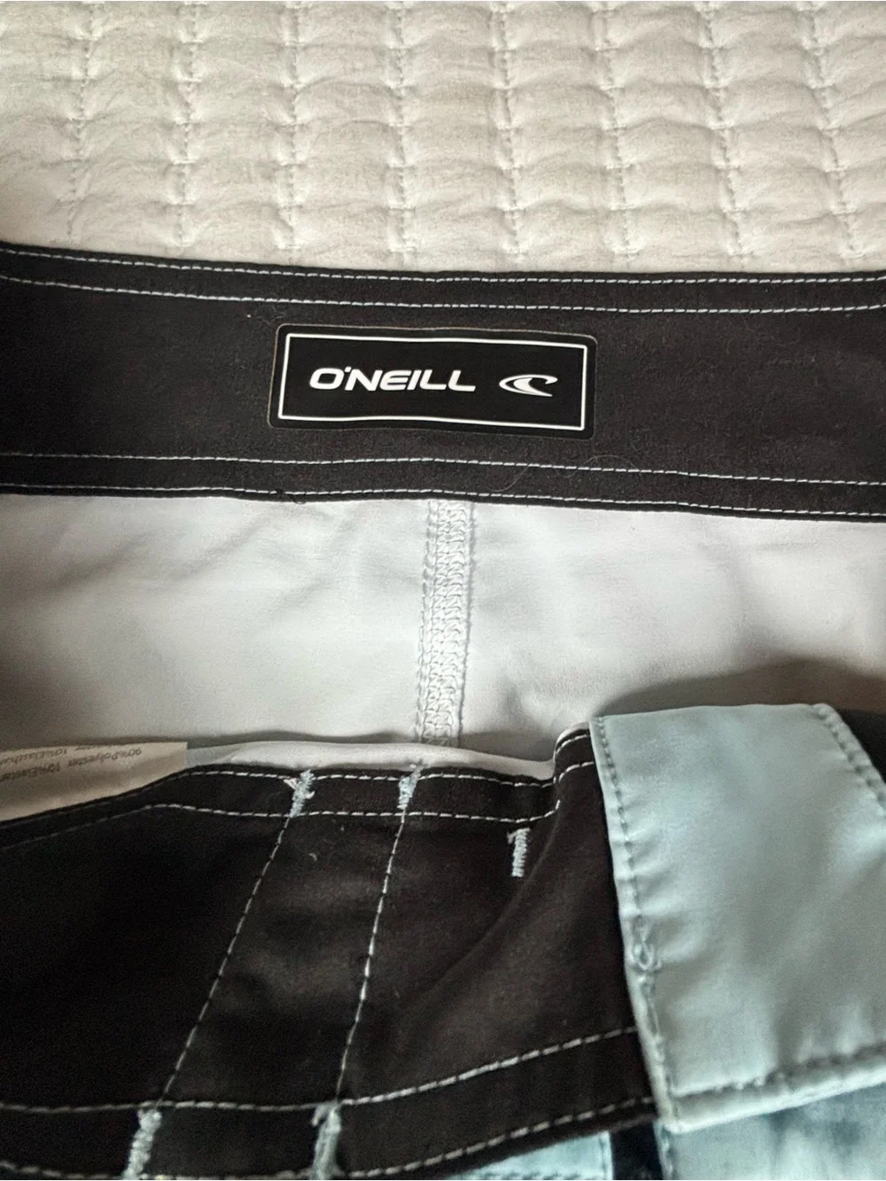 O’Neill Board Shorts Mens Size 30 Gray Orange Striped Surf Swim Trunks Stretch